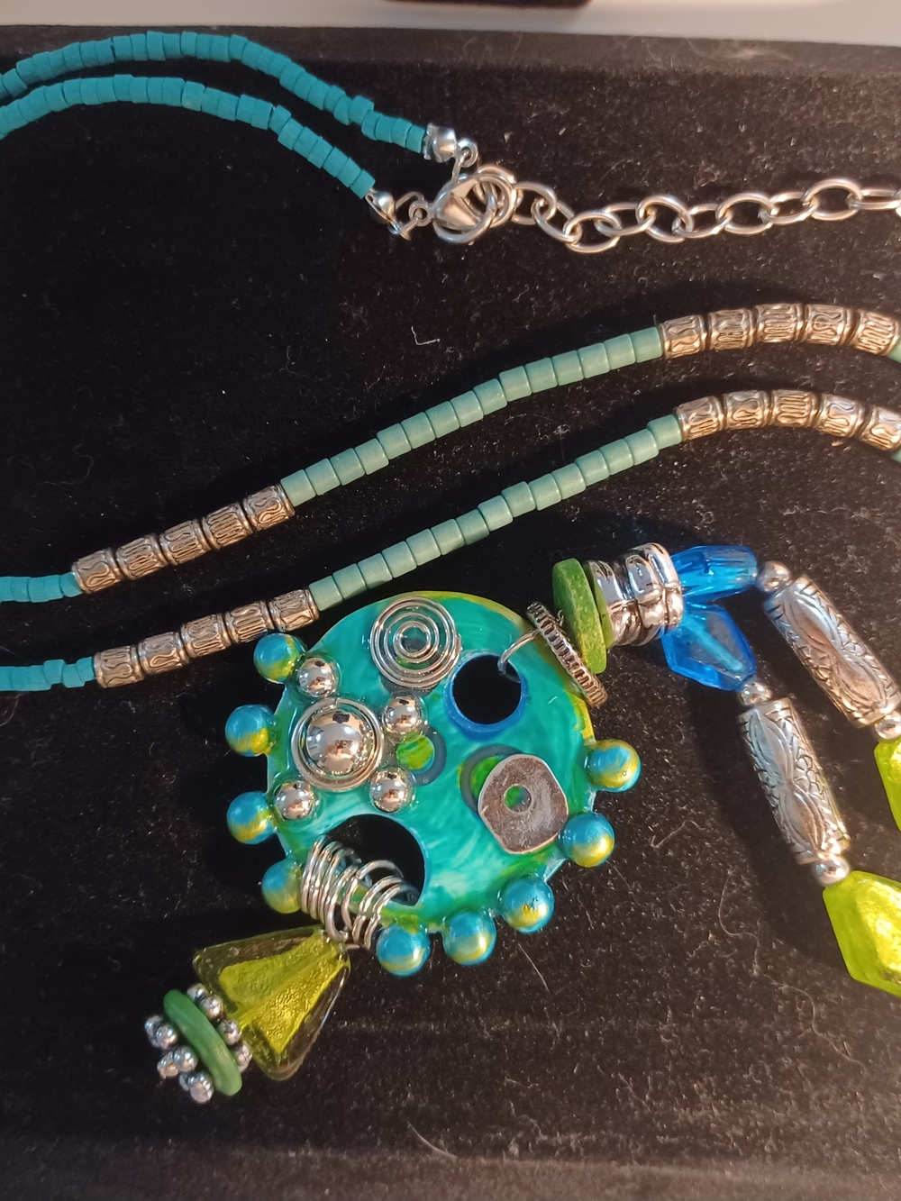 Long Turquoise Artisan-Designed Bead Pendant Necklace